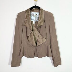 Tabitha Anthropologie Taupe Brown Peplum Cut Drape Front Blazer Jacket